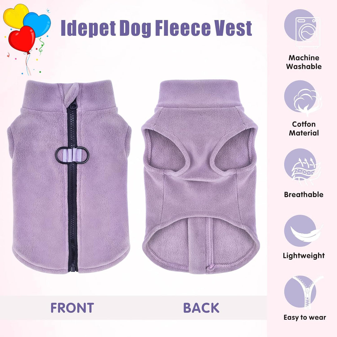Idepet Hunde-Fleece-Weste, Pullover, mit Reissverschluss, Warmer Pullover, Hundejacke mit D-Ring-Lei