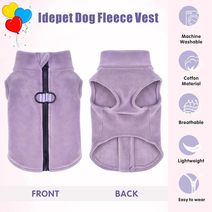 Idepet Hunde-Fleece-Weste, Pullover, mit Reissverschluss, Warmer Pullover, Hundejacke mit D-Ring-Lei