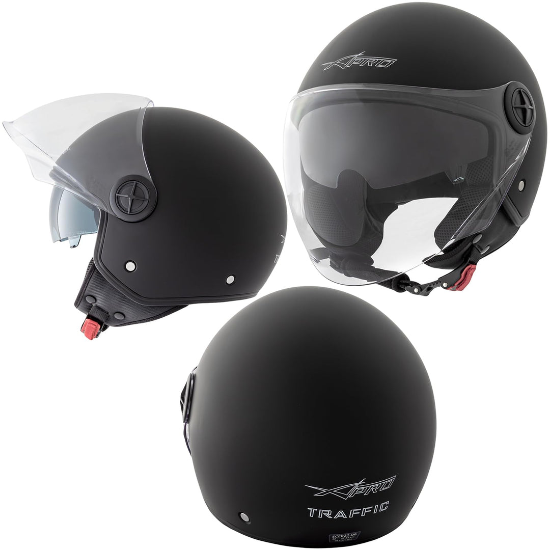 Motorradhelm Motorrad Roller Jet Helm Innensonnenblende 2 Viser SonicMoto 59 cm (L) Matt Schwarz, 59