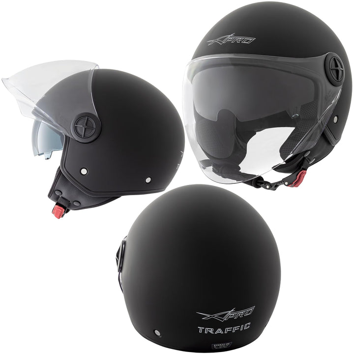 Motorradhelm Motorrad Roller Jet Helm Innensonnenblende 2 Viser SonicMoto 59 cm (L) Matt Schwarz, 59