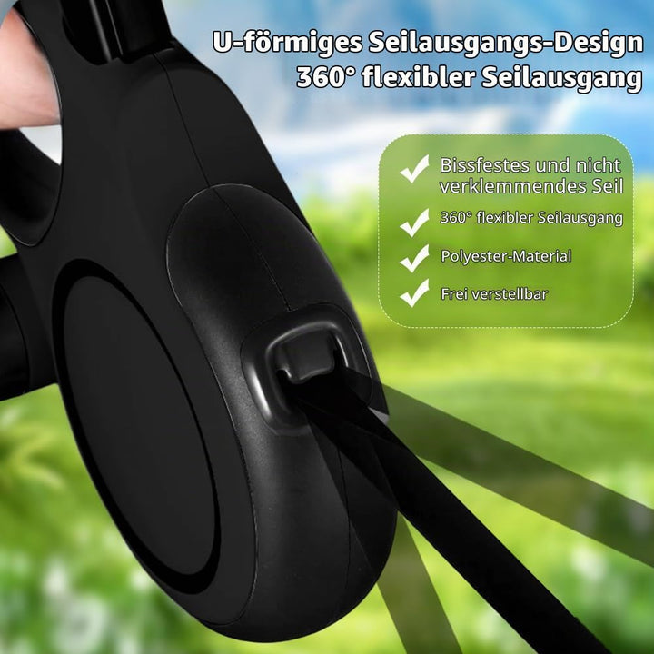 Einziehbare Hundeleine 8m, 360° Anti Verwicklungs Design, Rollleine mit Beissschutz und Kotbeutelspe