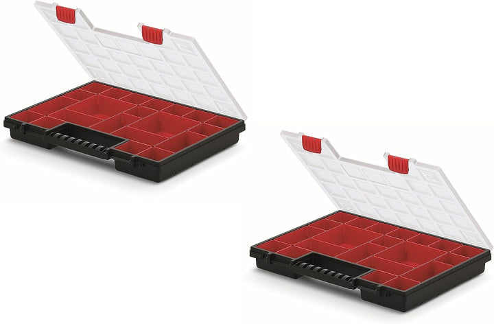 Mivos Doppelseitig Sortimentskasten 399 x 303 x 100 mm - 2 Seitig Sortierkasten Kleinteile mit 42 Ei