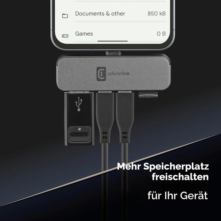 Cellularline Smartphone HUB – USB-C-Adapter mit 4 Anschlüssen (USB, 2X USB-C, Micro SD), Kompatibel