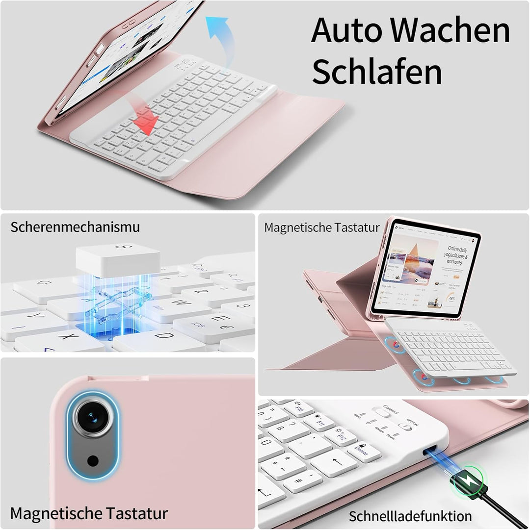 Tastatur Hülle für iPad A16 11. Generation 2025/ iPad 10. Generation 2022 (11/10,9 Zoll) mit Stiftha