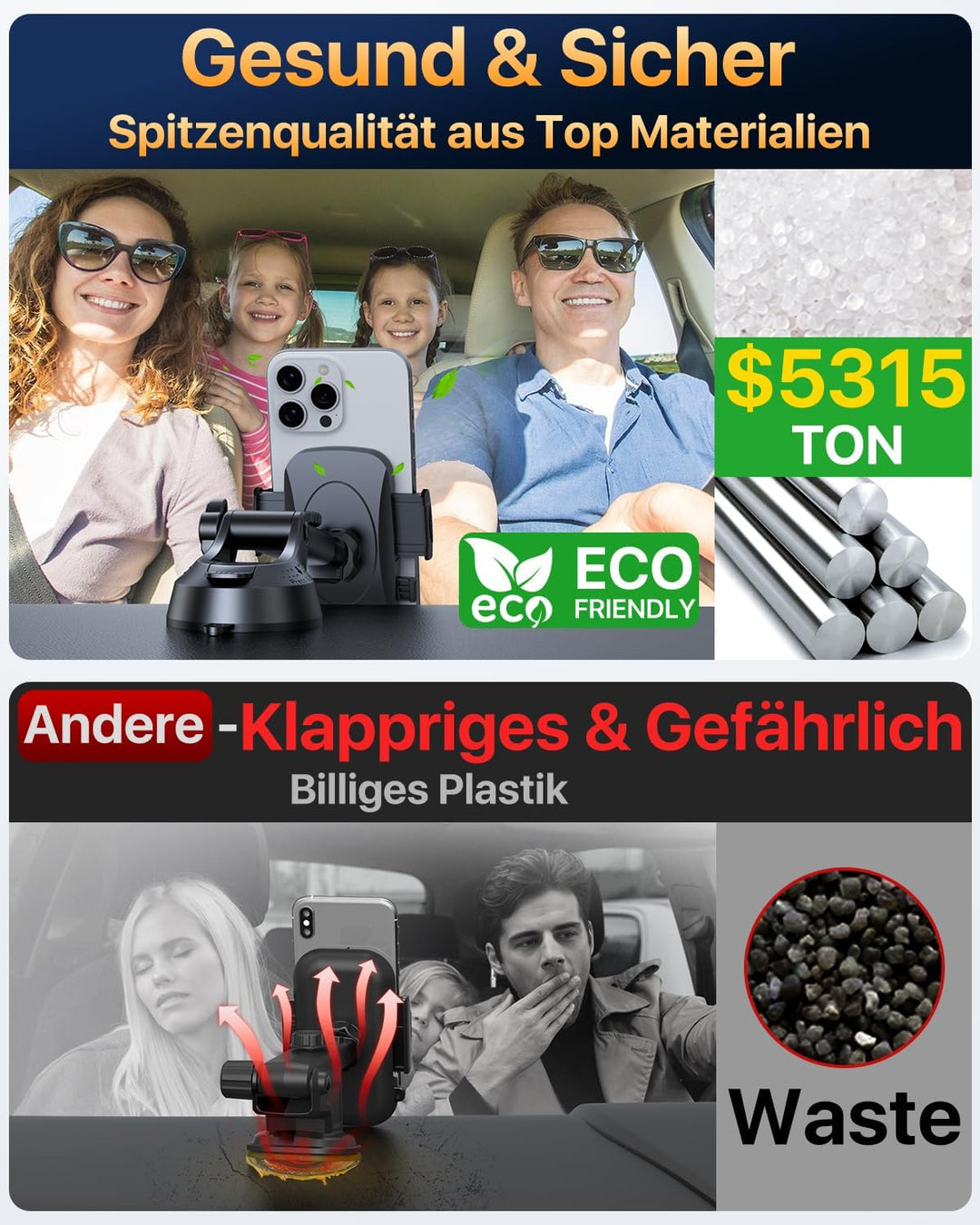 HTU 2026【Militär-Klasse】 Handyhalterung Auto【Stärkste Saugnapf & Lüftung】 Handy Halterung Auto 360°