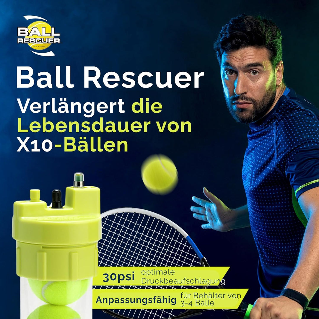BALL RESCUER - Verwandelt Padel oder Tennisballbehälter in einen 30 psi Druckluftbehaelter - Geeigne
