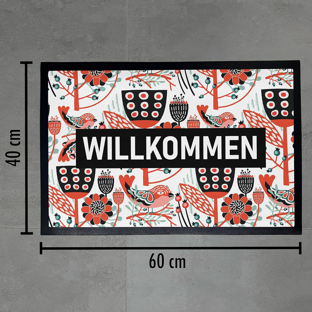 Trendation - Willkommen Fussmatte Grafik Schmutzfangmatte Geschenk Aussen Innenbereich 60x40 cm Wasc