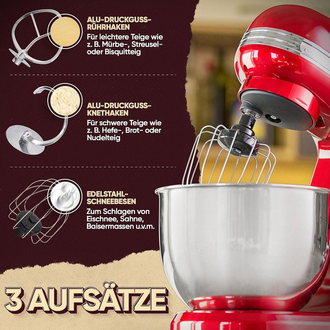 ProfiCook® Küchenmaschine zum backen | Knetmaschine 5L mit starkem 1200W Motor | Teigmaschine inkl.