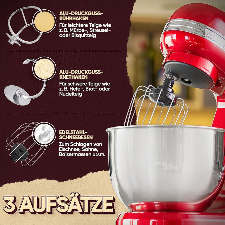 ProfiCook® Küchenmaschine zum backen | Knetmaschine 5L mit starkem 1200W Motor | Teigmaschine inkl.
