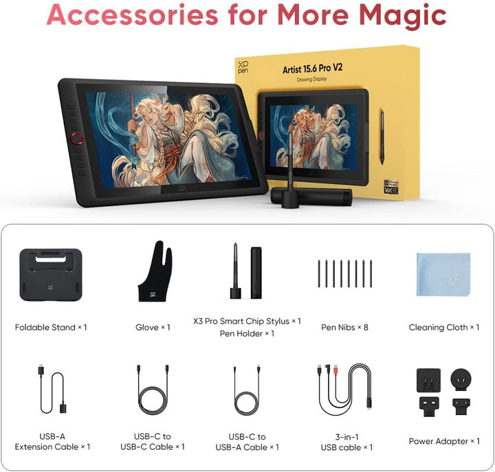 XPPen Artist 15,6 Pro V2 Zeichentablet, 15,4 Zoll Grafikdisplay mit vollständig laminiertem Bildschi