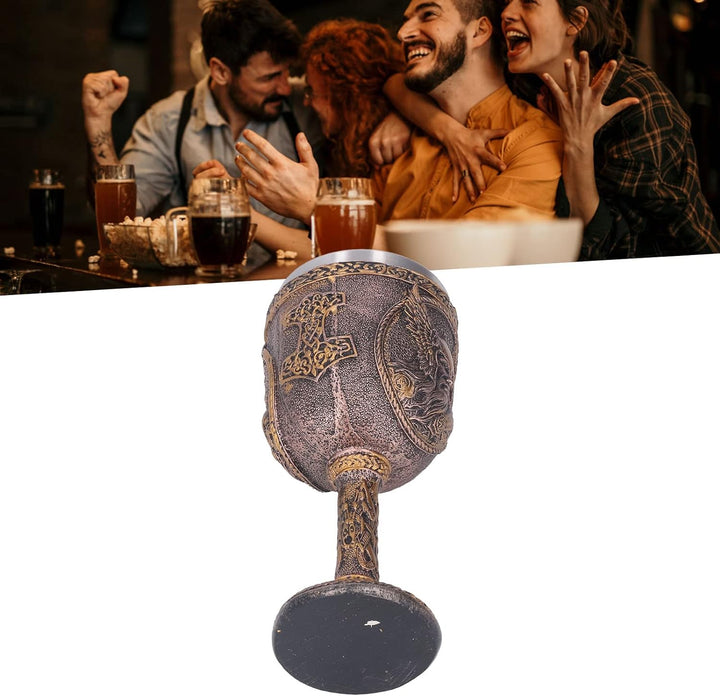 Atyhao Nordischer Kelch, Nordischer Weinkelch aus Edelstahl mit Harzschale, Dekorativer Retro-Bierbe