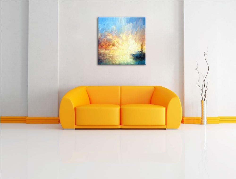 Pixxprint Boot auf See 70x70cm Leinwandbild Wandbild Kunstdruck, 70x70