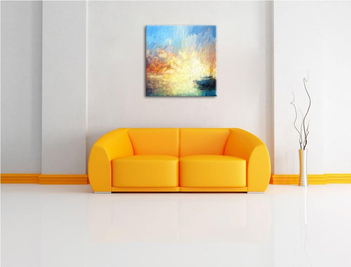 Pixxprint Boot auf See 70x70cm Leinwandbild Wandbild Kunstdruck, 70x70