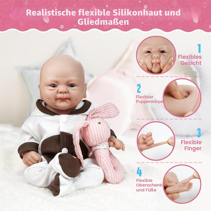Vollence 36 cm Vollsilikon-Wiedergeborene Babypuppen, lebensechte Neugeborene Platin-Silikon-Babypup