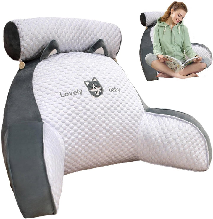 Lesekissen Bettauflage Kissen Mit Abnehmbarer Nackenrolle &amp; Stützarm Zum Sitzen In Bett Couch Oder B