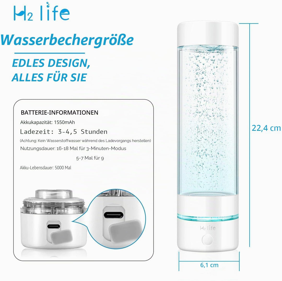H2 Life Wasserstoff Wassergenerator, professionelle BPA-freie Wasserstoff Wasserflasche Dual-Modus t