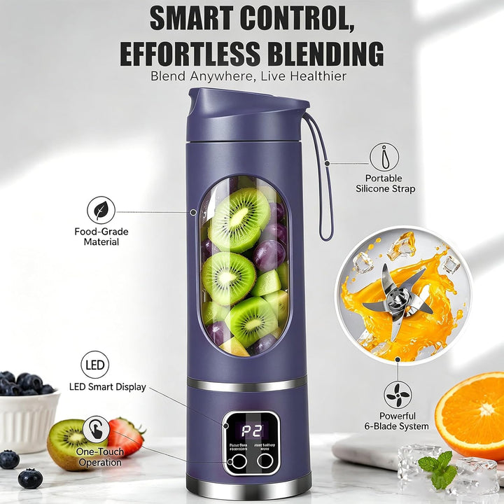 Tragbarer Mixer Smoothie Maker, Mini Mixer to go 450 ml, Wiederaufladbar, Becher mit LED Display, 12