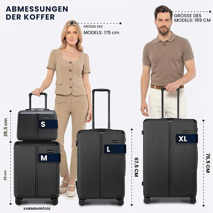 WITTCHEN Stripes Line Kofferset mit Kosmetiktasche Reisekoffer Hartschalenkoffer ABS 4 Doppelrollen