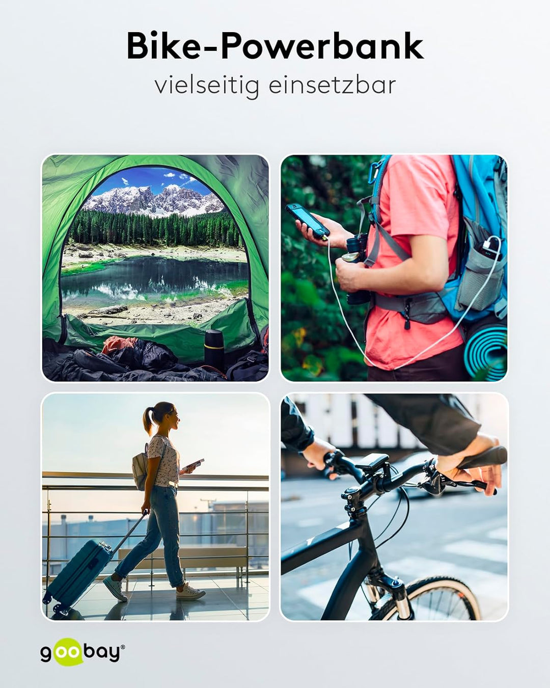 Goobay 60656 Bike Powerbank 5.0 5000 mAh inkl. verstärkter Halterung für Fahrradlenker/Powerbank für