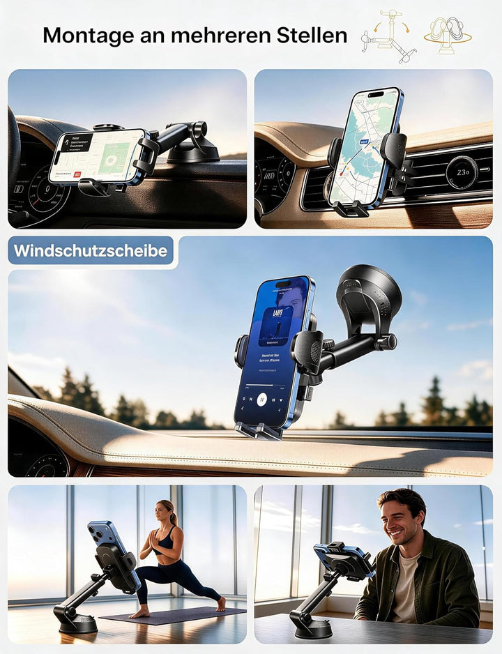 【Militär-Klasse】4 in 1 Handyhalterung Auto【Tärkst Saugnapf &amp; Clip】Federungskapazität 36KG 360° Drehb