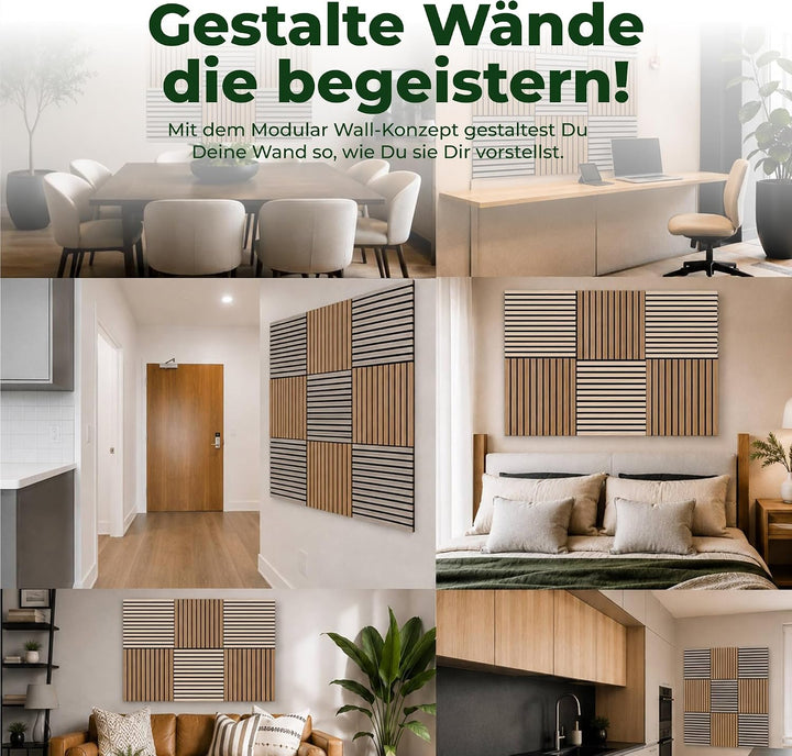 Akustikpaneele Holz 52x52 cm Echtholzfurnier Eiche Dunkel 6er Set Eiche Dunkel 6er-Set, Eiche Dunkel