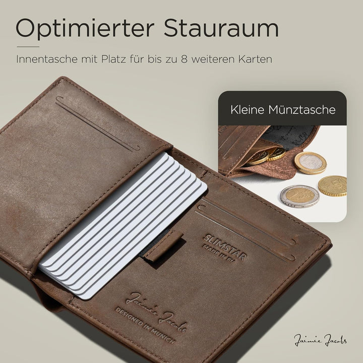 Jaimie Jacobs SLIMSTAR Geldbeutel dünne Geldbörse Leder Slim Wallet Hochformat Herren (Büffelleder D