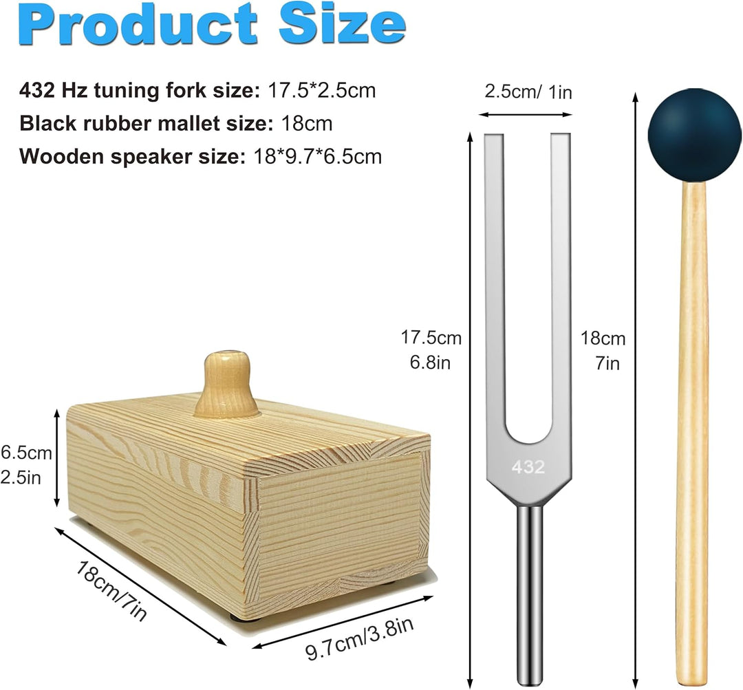 Lrowvenu 432 Hz Stimmgabel mit Resonanzbox, Aluminiumlegierung, Holzlautsprecher, ideal für Klanghei