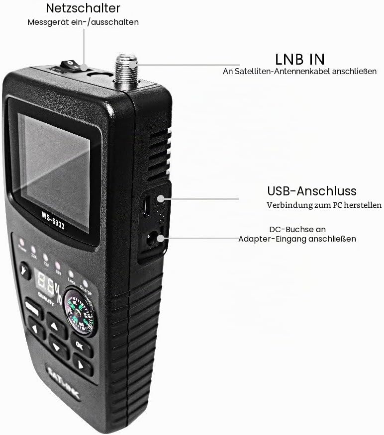 SATLINK Satellite Finder Meter DVB-S2/S HD Digital Sat Finder Mit 2.1 inch LCD Display Kompass Satme