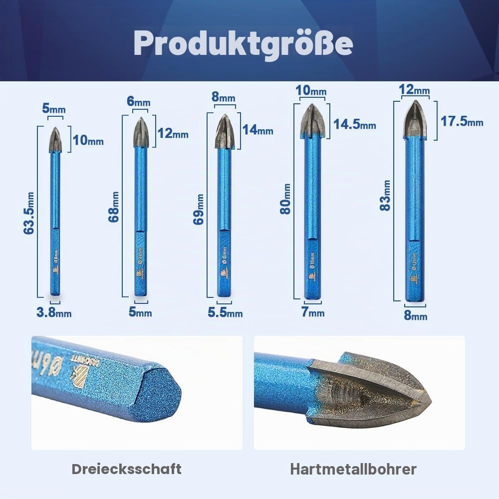 Diamantbohrer Fliesenbohrer Set - BRSCHNITT 5/6/6/6/6/8/8/10/10/12mm Diamant Bohrkrone - Lochsäge fü