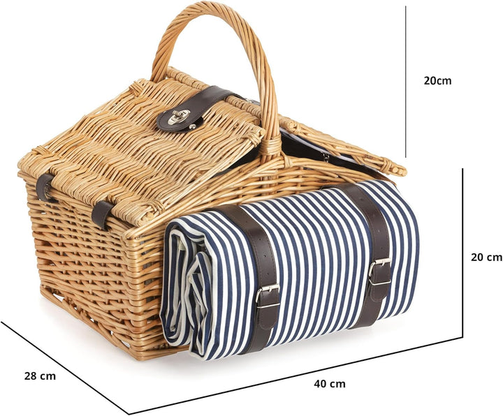 Picknickkorb mit Decke für 4 Personen Dutch Mountains - 24 Teilig Besteck mit Weingläser - Komplette