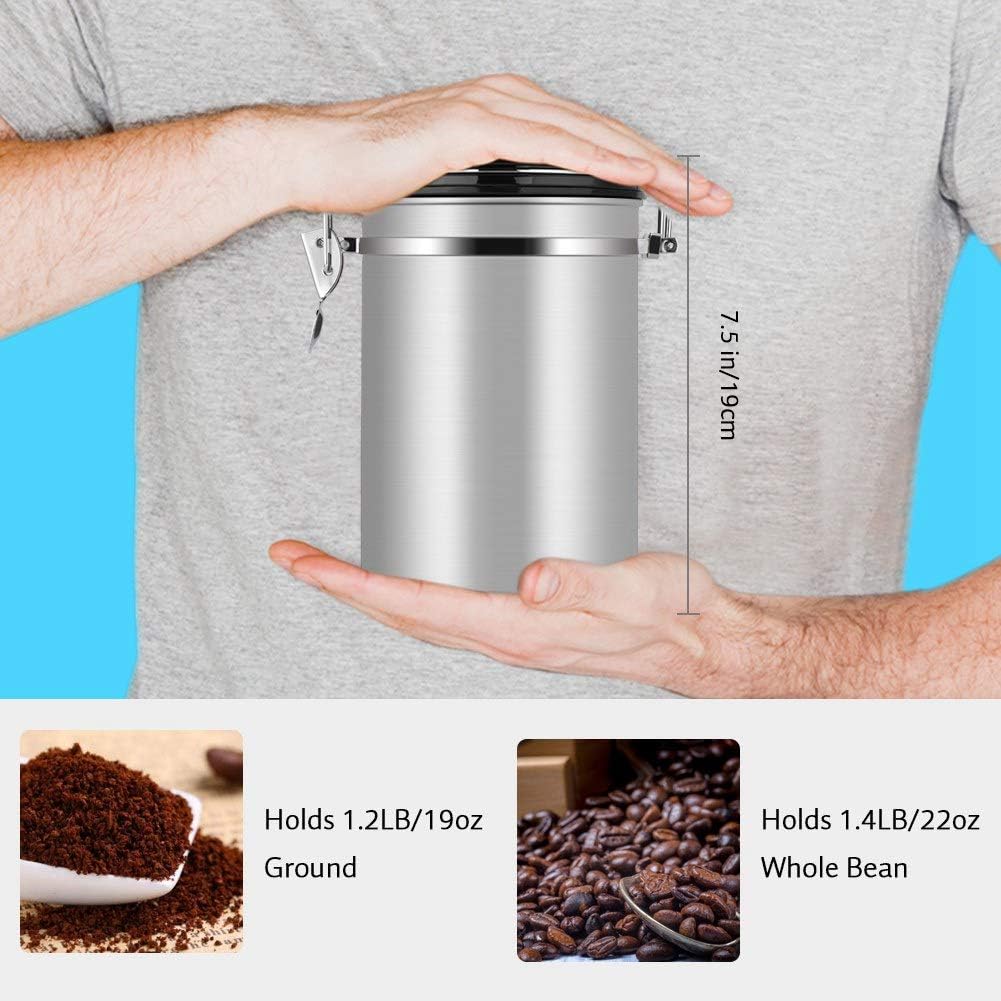 Kaffeekanister, 1,8 L, Edelstahl, Grosser Behälter, Luftdicht, für Gemahlenes Stahlpulver und Bohnen