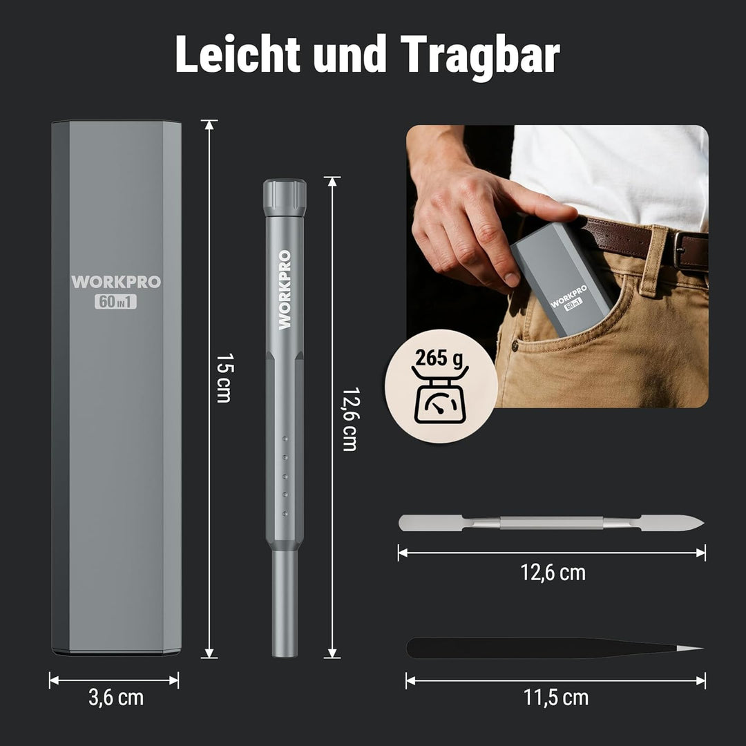 WORKPRO 60 in 1 Feinmechaniker Schraubendreher Set, Präzisionsschraubendreher-Set, mit Cr-V Bits, Ei
