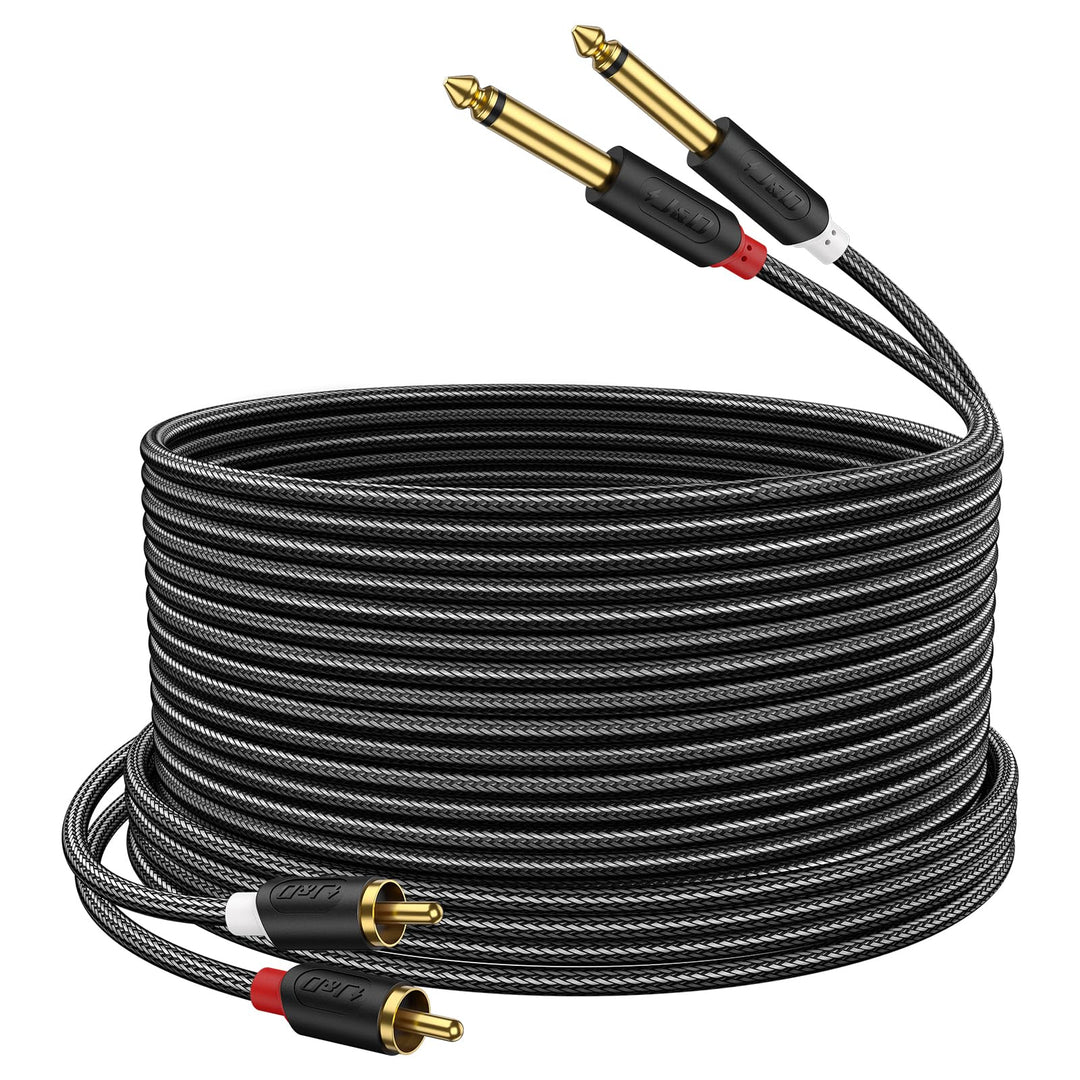 J&D 2x 6,35 mm zu 2RCA Kabel, Gold-Plated [AudioWave-Serie] 2 x 6,35mm 1/4" Männlich TS zu 2 RCA Män
