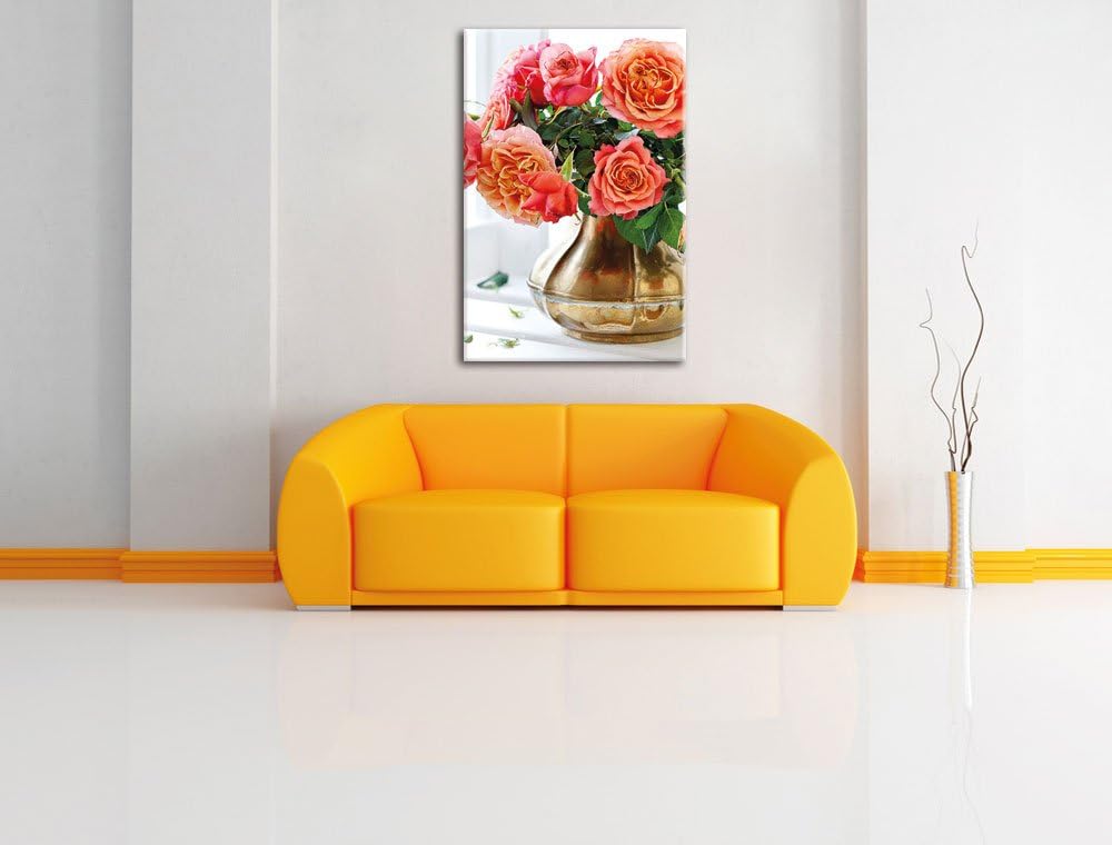 Pixxprint Rosenstrauss, Format: 100x70 auf Leinwand, XXL riesige Bilder fertig gerahmt mit Keilrahme