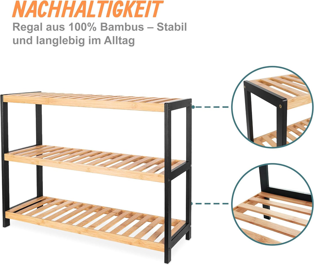 Relaxdays Schuhregal, HxBxT: 55 x 70 x 26 cm, Bambus, 3 Ebenen, 9 Paar Schuhe, Schuhständer Gitterab