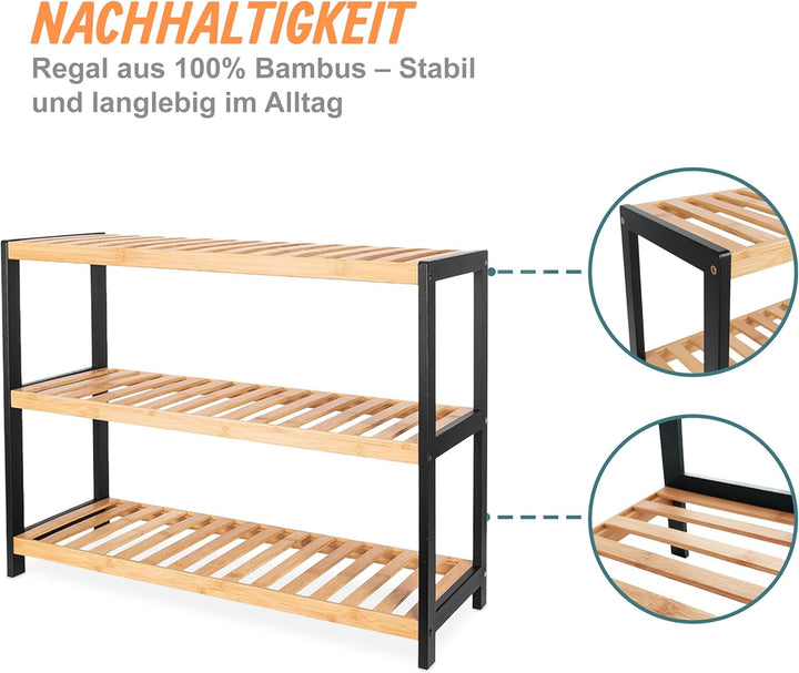 Relaxdays Schuhregal, HxBxT: 55 x 70 x 26 cm, Bambus, 3 Ebenen, 9 Paar Schuhe, Schuhständer Gitterab