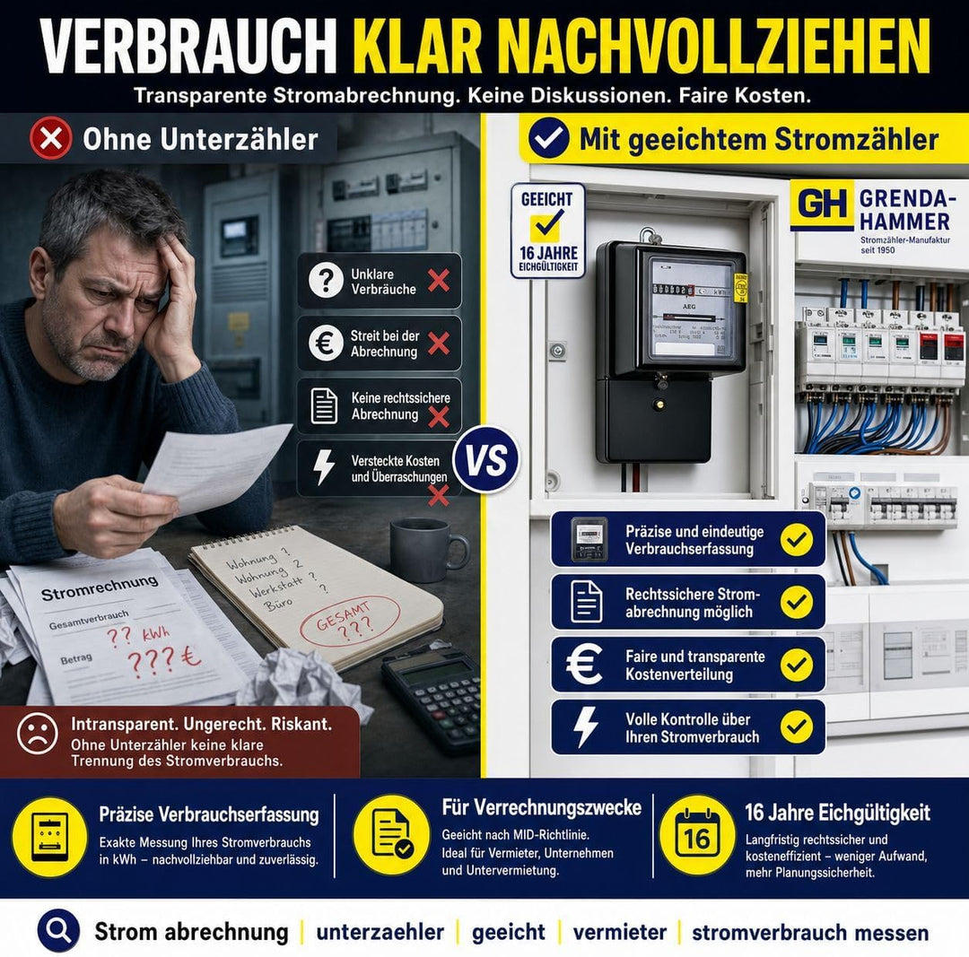 grenda-hammer® | Wechselstromzähler 230V 10(40) A geeicht für 16 Jahre und für Verrechnungszwecke zu