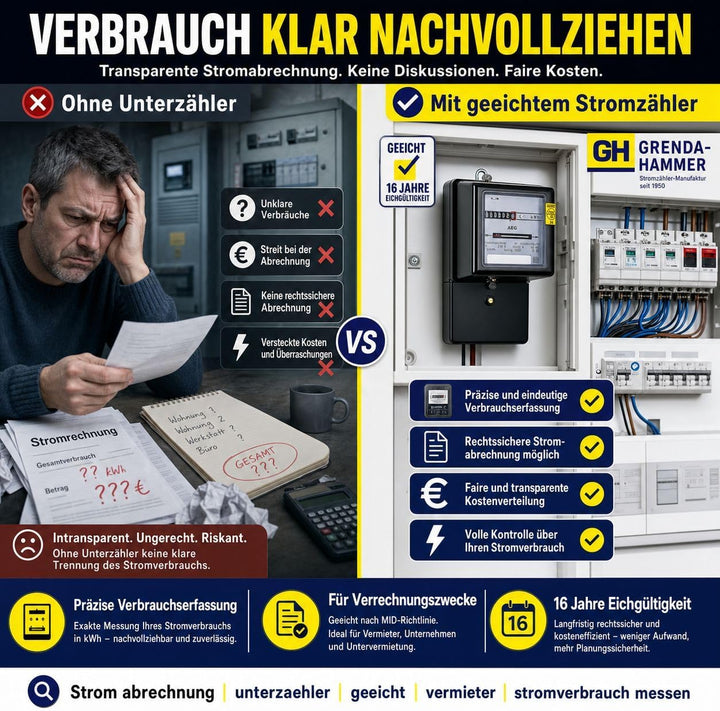 grenda-hammer® | Wechselstromzähler 230V 10(40) A geeicht für 16 Jahre und für Verrechnungszwecke zu