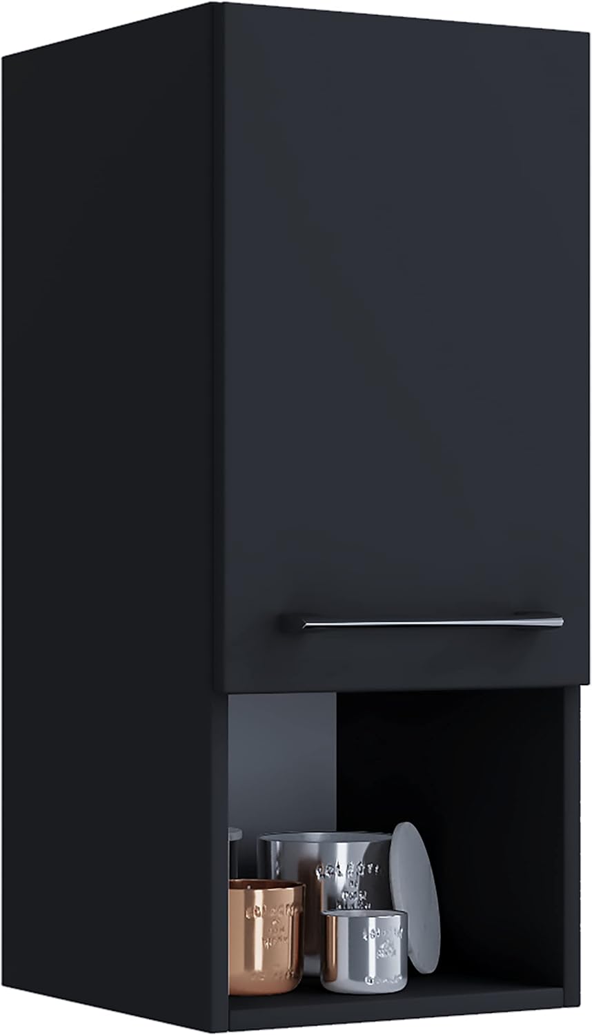 VCM Holz Badmöbel Midischrank Badregal Badschrank Badezimmer Möbel Regal Badinos DF Schwarz, Schwarz