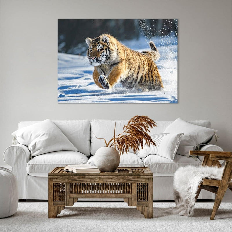 ARTTOR Bilder auf Leinwand 100x70cm Leinwandbild mit Rahmen tiger tier Gross Wanddeko Bild Schlafzim