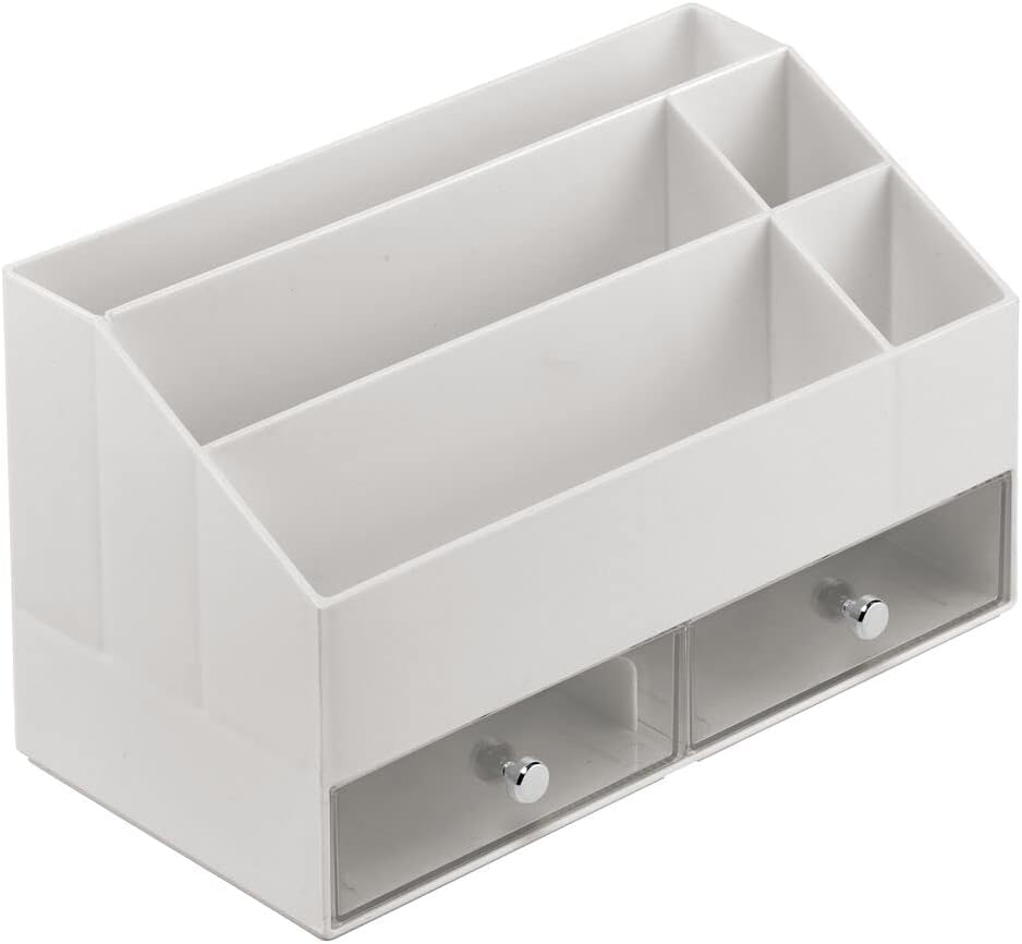 mDesign Kosmetik Organizer – Aufbewahrungsbox mit 5 Fächern und 2 Schubladen für Make-up, Nagellack