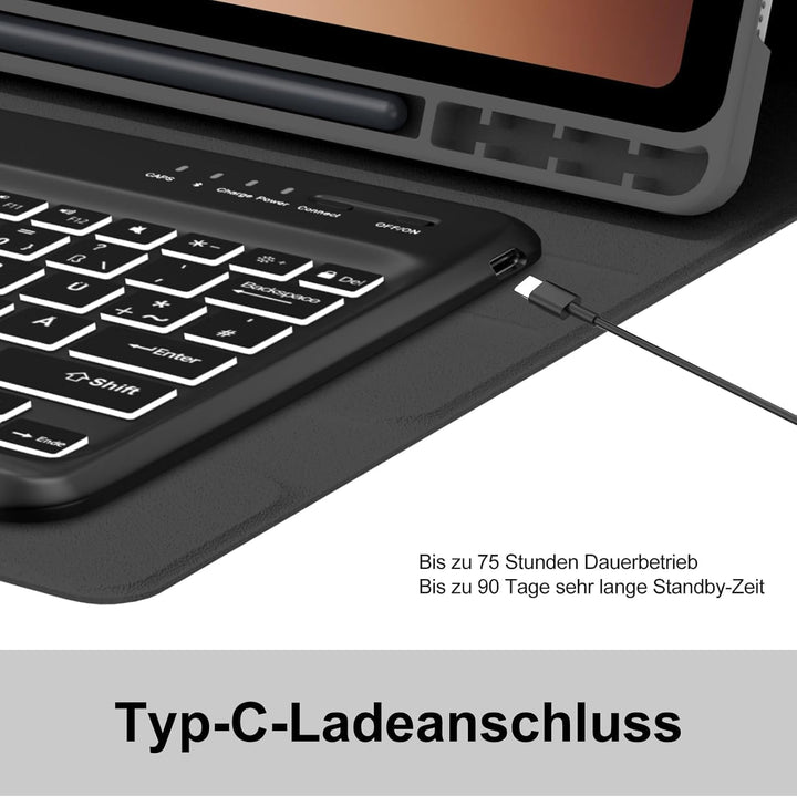 Für Tab S10 Ultra 14.6" Tastaturhülle mit Beleuchtung QWERTZ | Für Samsung Galaxy Tab S10 Ultra Tast