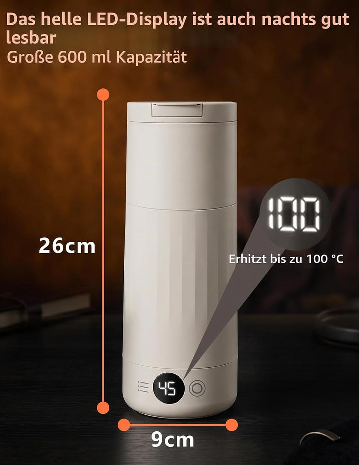 600ML Elektrischer Reisewasserkocher Klein, Kleiner Wasserkocher Reise Schnelles Kochwasser 316 Edel