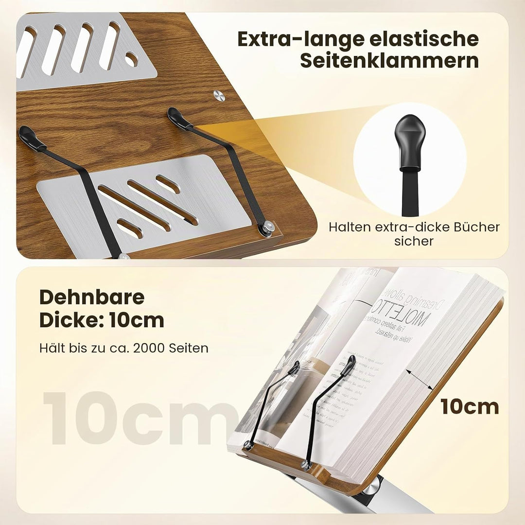 Buchständer, Verstellbarer Buchhalter mit 180° drehbarer Basis, Kochbuchständer, Rezeptbuchhalter mi