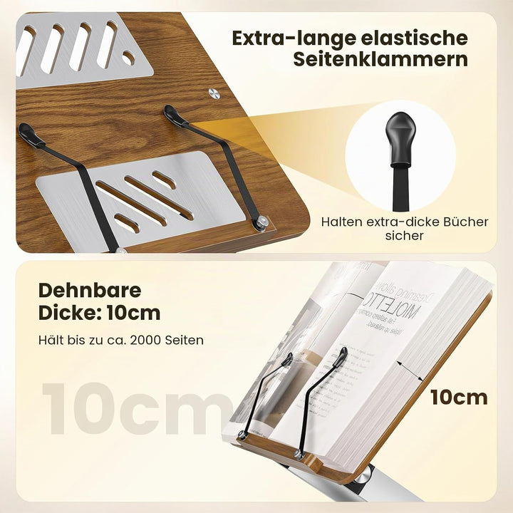 Buchständer, Verstellbarer Buchhalter mit 180° drehbarer Basis, Kochbuchständer, Rezeptbuchhalter mi