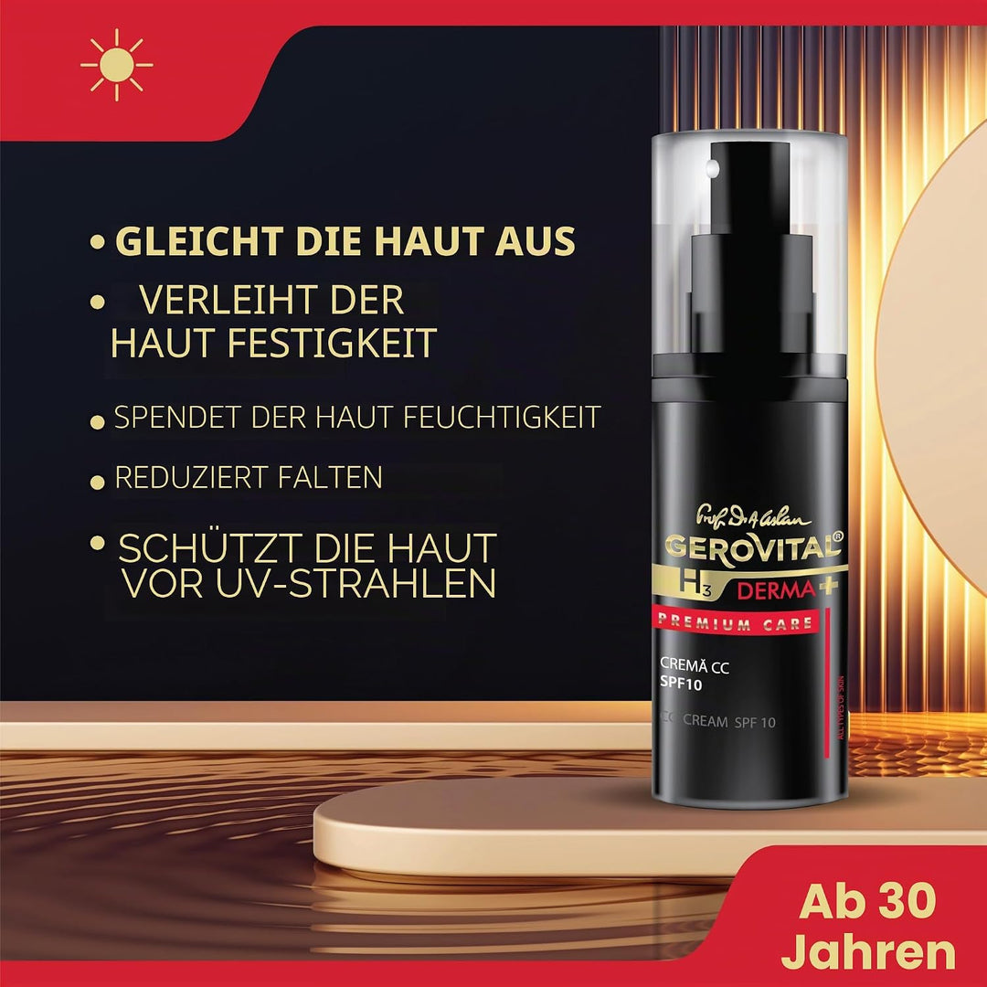 CC Creme mit Lichtschutzfaktor 10 für das Gesicht, an die Haut anpassbarer Farbton, spendet Feuchtig