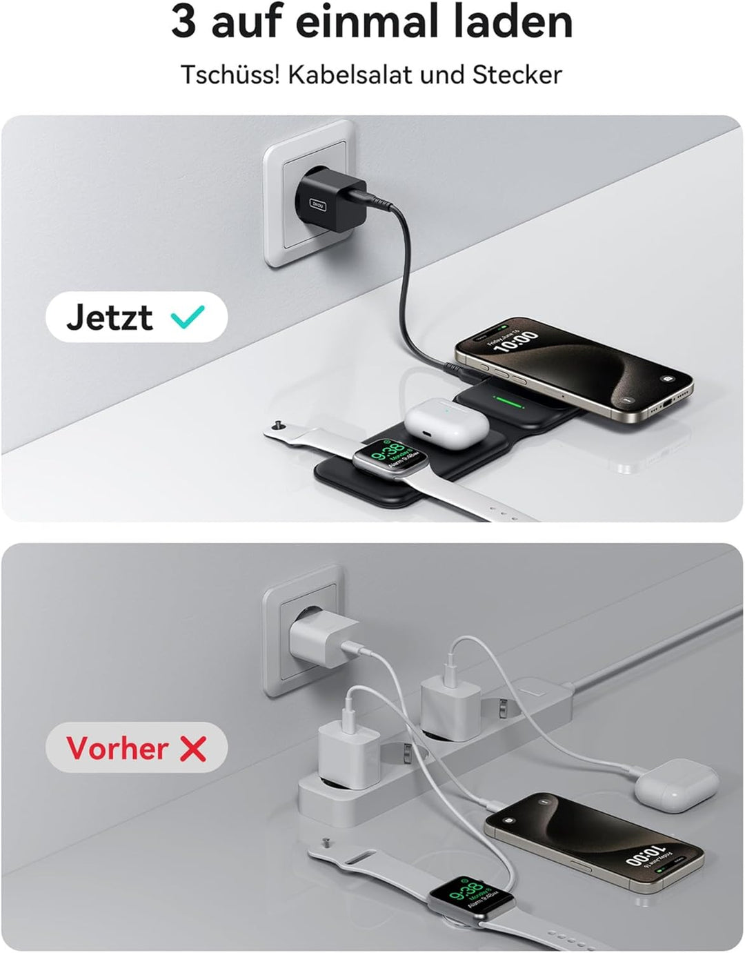 INIU 3 in 1 Wireless Charger Station, Magnetischer Qi Zertifiziert Induktive Ladestation Pad Kabello