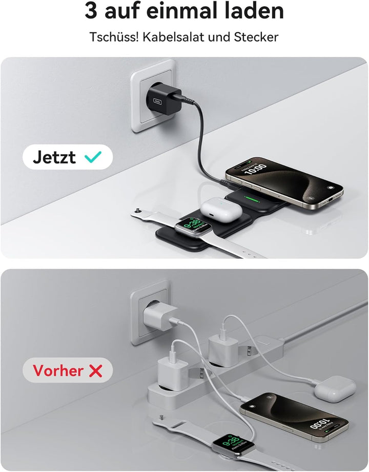 INIU 3 in 1 Wireless Charger Station, Magnetischer Qi Zertifiziert Induktive Ladestation Pad Kabello
