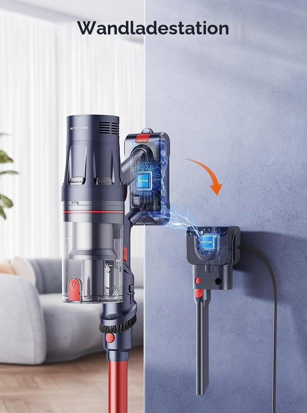Akku Staubsauger Kabellos 600W 50KPa, Akkustaubsauger mit 65 Min Laufzeit, Selbststehender Stabstaub
