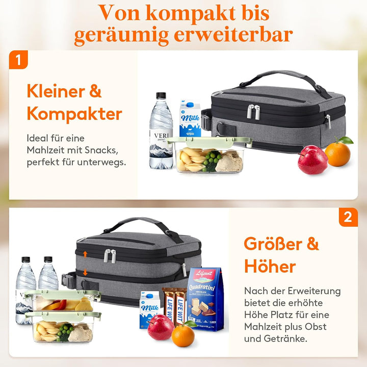 Lifewit Erweiterbare Lunchtasche 8,2L, Kühltasche Klein, Lunch Bag 8.2L Grau, 8.2L Grau